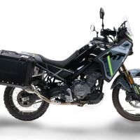 GPR TECH compatible with  Cf Moto 800 Mt Touring 2025/2026 e5 plus GPR TECH Pair of side cases aluminum made with contoured right side, black color with specific pannier holder Capacity 38 LT. + 32 LT.