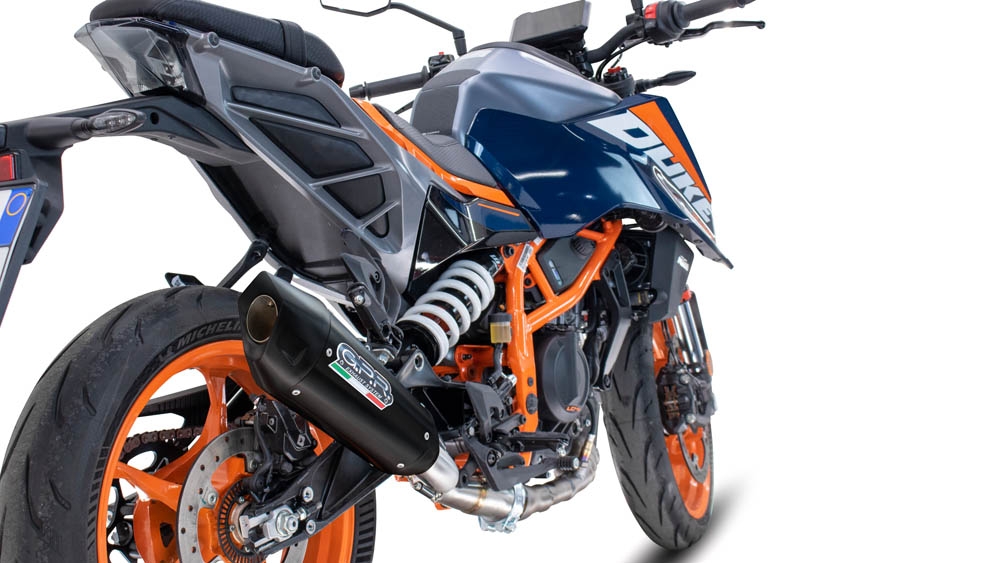 Egzoz ile uyumlu Ktm Duke 125 2024-2025, GP-Revo Black Titanium, Egzoz yasal, onaylı, çıkarılabilir db killer ve bağlantı borulu susturucu 