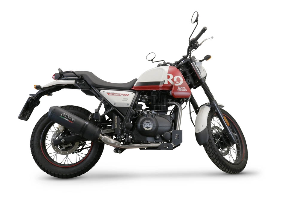 Egzoz ile uyumlu Royal Enfield Scram 411 2022-2024, Ghisa , Egzoz yasal, onaylı, çıkarılabilir db killer ve bağlantı borulu susturucu 