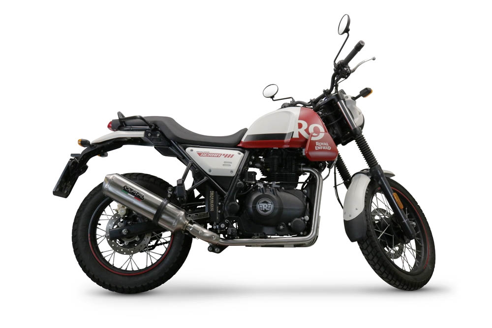 Egzoz ile uyumlu Royal Enfield Scram 411 2022-2024, Satinox , Egzoz yasal, onaylı, çıkarılabilir db killer ve bağlantı borulu susturucu 