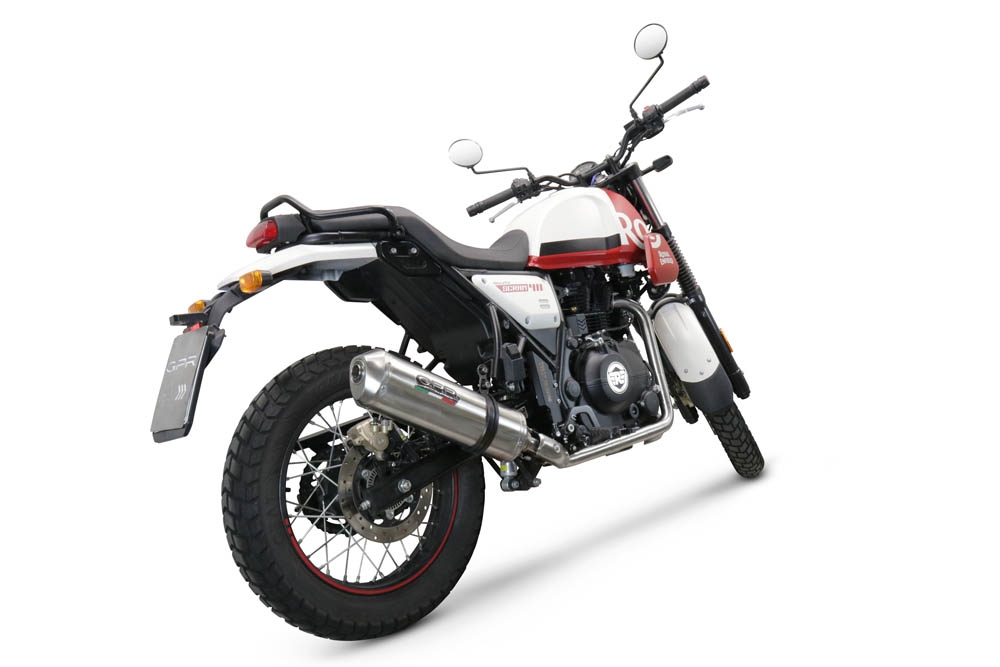 Egzoz ile uyumlu Royal Enfield Scram 411 2022-2024, Satinox , Egzoz yasal, onaylı, çıkarılabilir db killer ve bağlantı borulu susturucu 