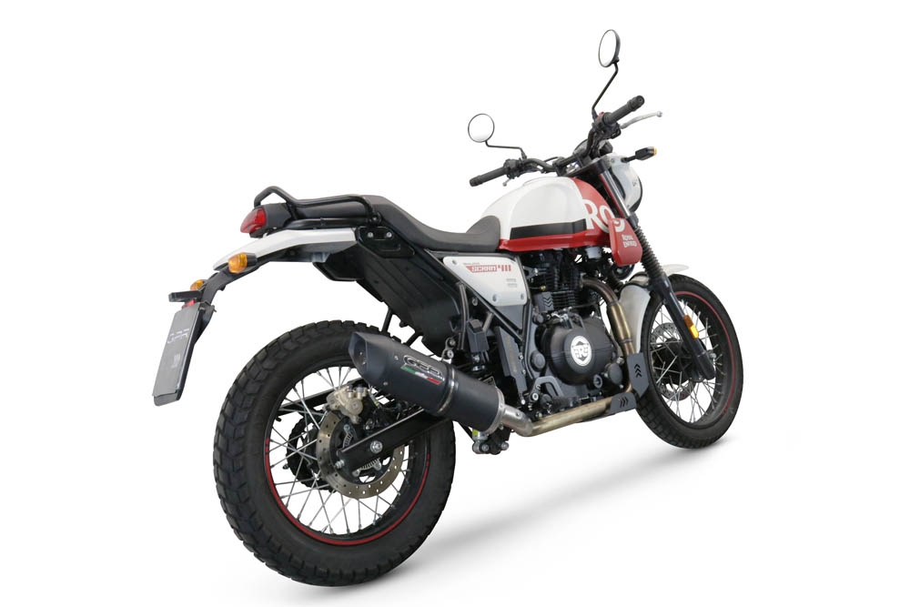 Egzoz ile uyumlu Royal Enfield Scram 411 2022-2024, Furore Nero, Yarış Sistemi Susturucu ve özel bağlantı borusu 