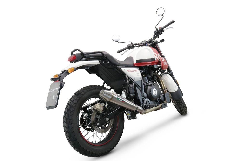 Egzoz ile uyumlu Royal Enfield Scram 411 2022-2024, Vintacone, Homologe sistem, orijinal katalizör ortadan kalkacak Susturucu ve özel bağlantı borusu 