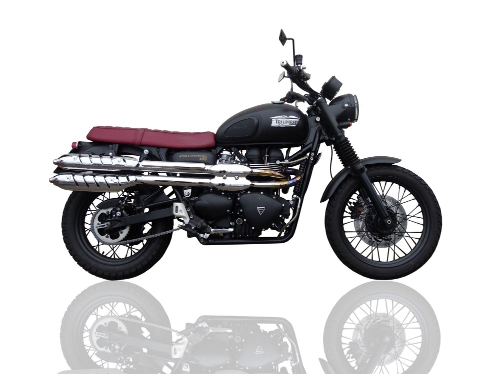Egzoz ile uyumlu Triumph Scrambler 900 2006-2014, Deeptone Inox, Orijinal ısı kalkanı için bağlantı boruları dahil cilalı susturucuların çift takması 