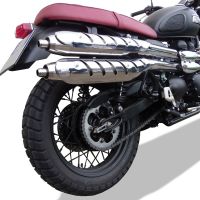 Egzoz ile uyumlu Triumph Scrambler 900 2006-2014, Deeptone Inox, Orijinal ısı kalkanı için bağlantı boruları dahil cilalı susturucuların çift takması 