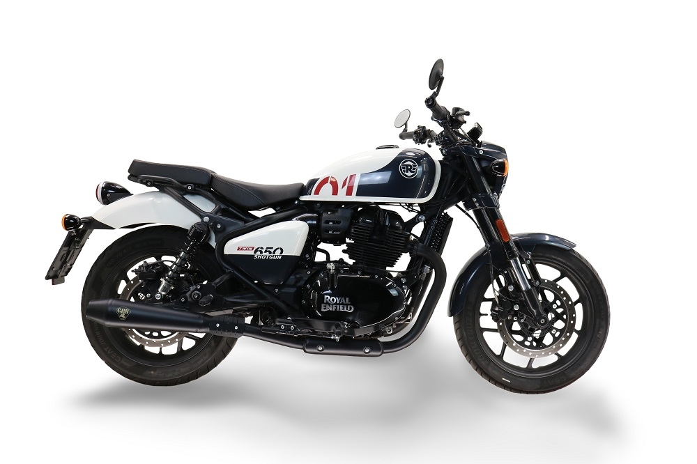 Egzoz ile uyumlu Royal Enfield Shotgun 650 2024-2025, Ultracone Black, Homologe sistem, orijinal katalizör ortadan kalkacak Double Susturucu ve özel bağlantı borusu 
