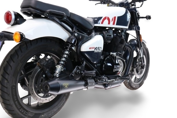 Egzoz ile uyumlu Royal Enfield Shotgun 650 2024-2025, Ultracone Black, Homologe sistem, orijinal katalizör ortadan kalkacak Double Susturucu ve özel bağlantı borusu 
