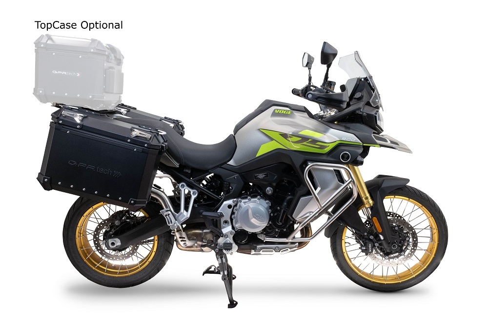 GPR TECH compatibel met  Voge 900DSX 2024/2025 e5 Sağ tarafı konturlu, siyah renkli, özel gümüş yan çanta tutuculu, alüminyumdan yapılmış yan çanta çifti siyah Kapasite 38 LT. + 32 LT.