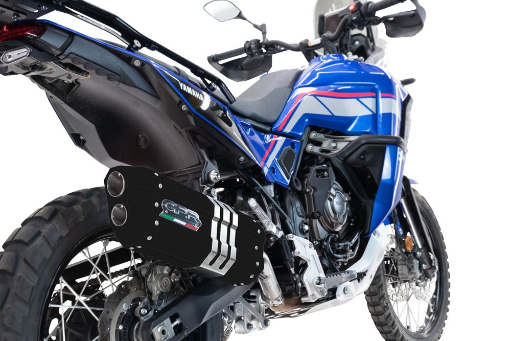 Egzoz ile uyumlu Yamaha Tenere 700 2025-2026, Hyper Sonic Black Titanium, Egzoz yasal, onaylı, çıkarılabilir db killer ve bağlantı borulu susturucu 