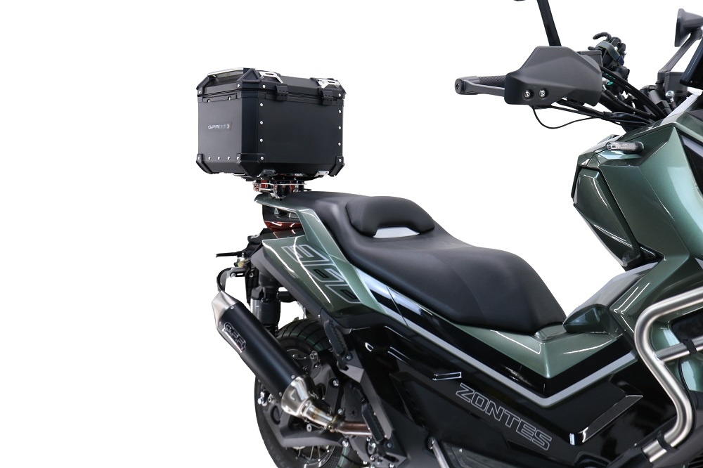 Topkoffer GPR TECH compatibel met  Zontes 368 G 2025/2026 Alüminyum, gümüş renginde üst kasa, tavan rafı ve özel plaka dahil Kapasite Litre 35
